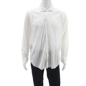 Fedeli Mens Dress Shirt White Cotton Blend Button Up Long Sleeve Size 18